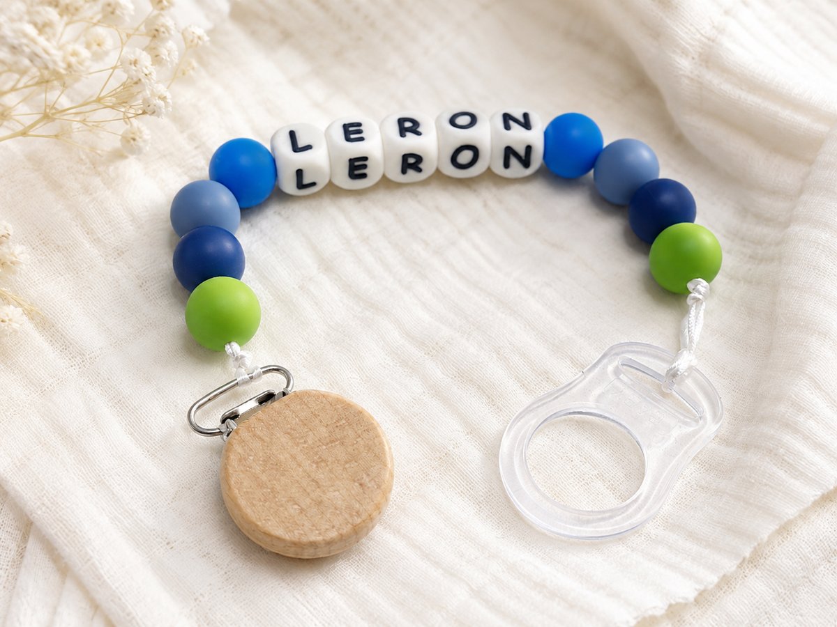 Personalized Pacifier Clip — Blue & Green